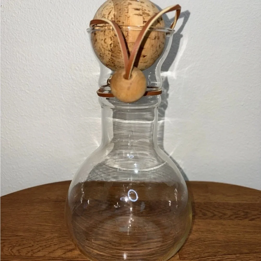 Vintage 1970’s PYREX Glass Carafe with Cork Stopper MCM Wine Decanter
